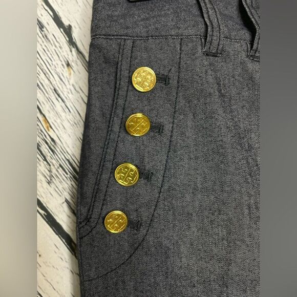 Kenar Dark Blue Denim Trousers with Gold Button Details 8 - Picture 3 of 10